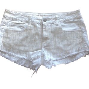 American Eagle Outfitters size 12 White Denim Shorts sequin front frayed hem